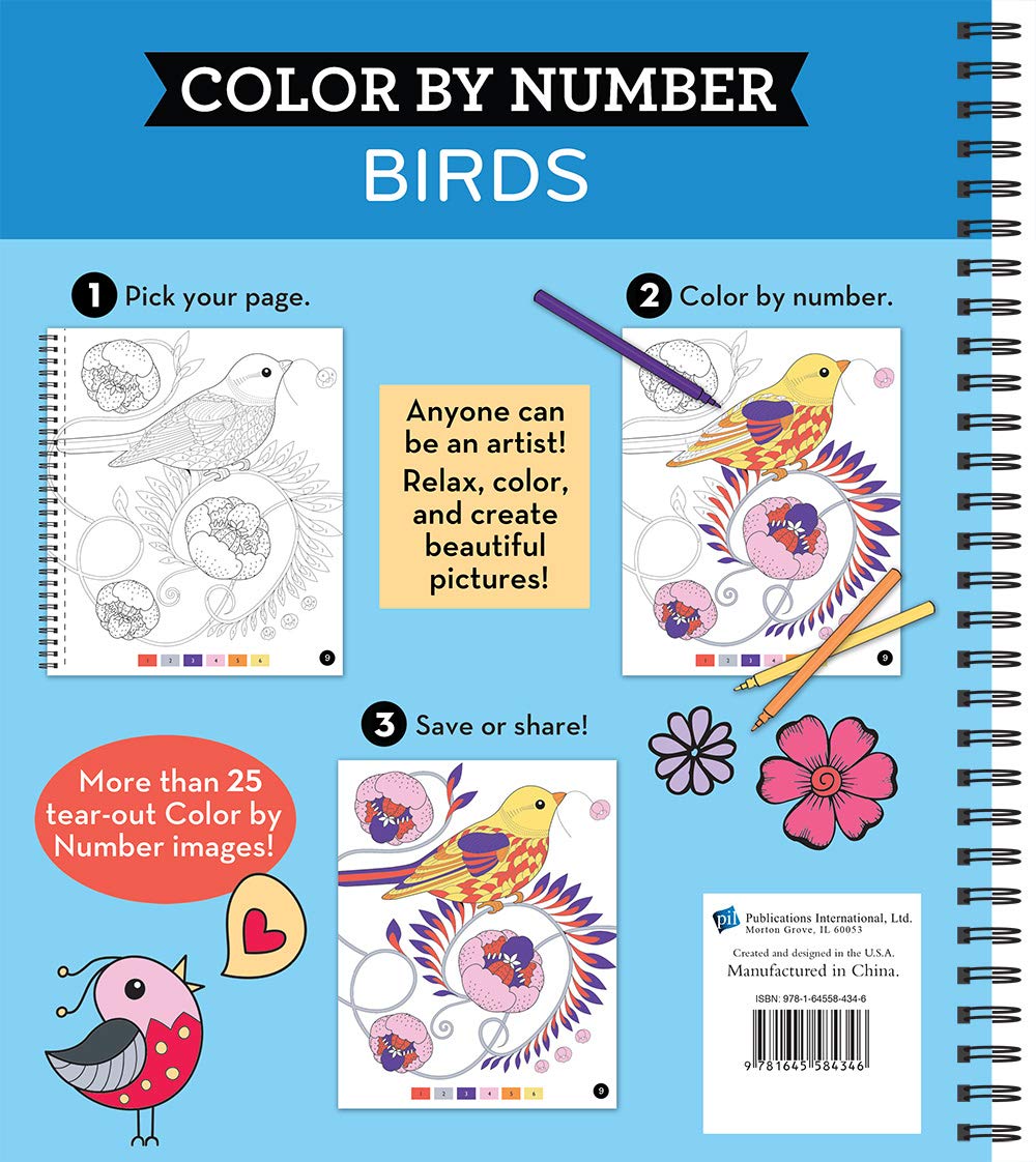 Libro de Colorear por Números para Relajación Adultos y Adolescentes - Pájaros