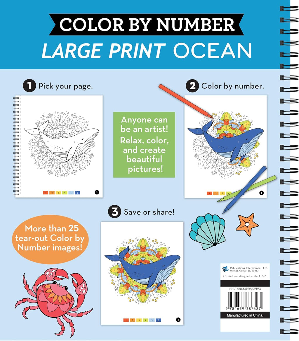 Libro de Colorear por Números para Relajación Adultos y Adolescentes - Large Print Ocean