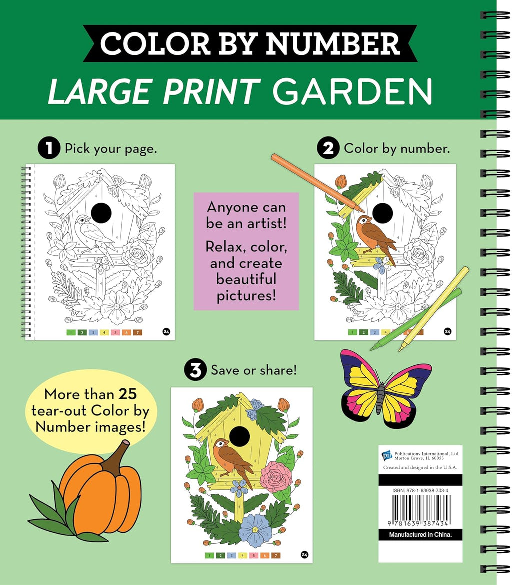Libro de Colorear por Números para Relajación Adultos y Adolescentes  - Imágenes Grandes Jardín