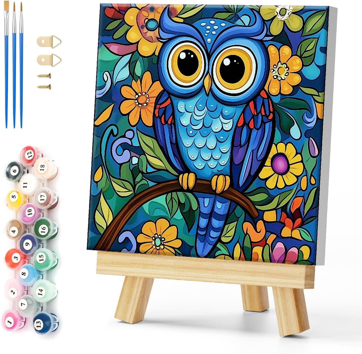 Colorful Owl  - Kit de Pintura por Números - 30 x 30 cm