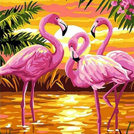 Kit de pintura por números Flamencos al Atardecer 40x50cm - diseño animales y playa - My Box Hub