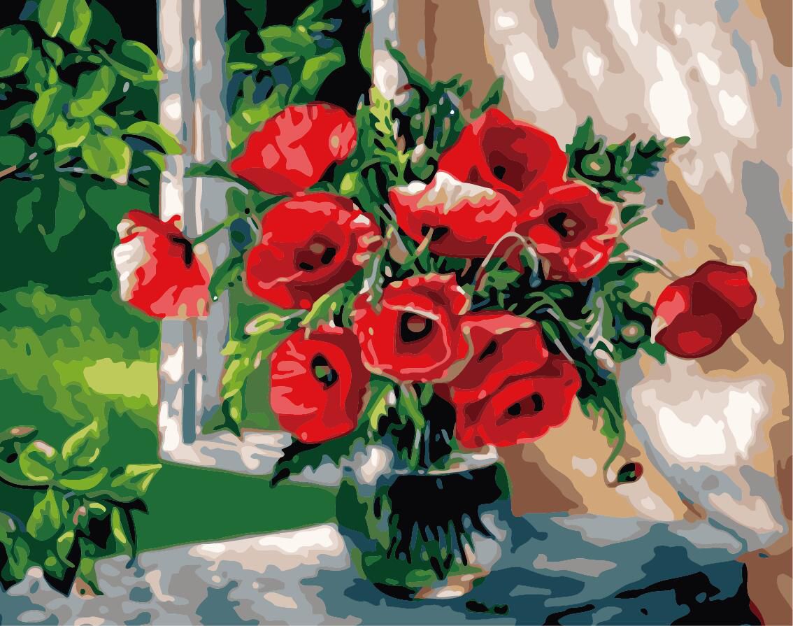 Rosas en la Ventana - Kit de Pintura por Números 40 x 50 cm