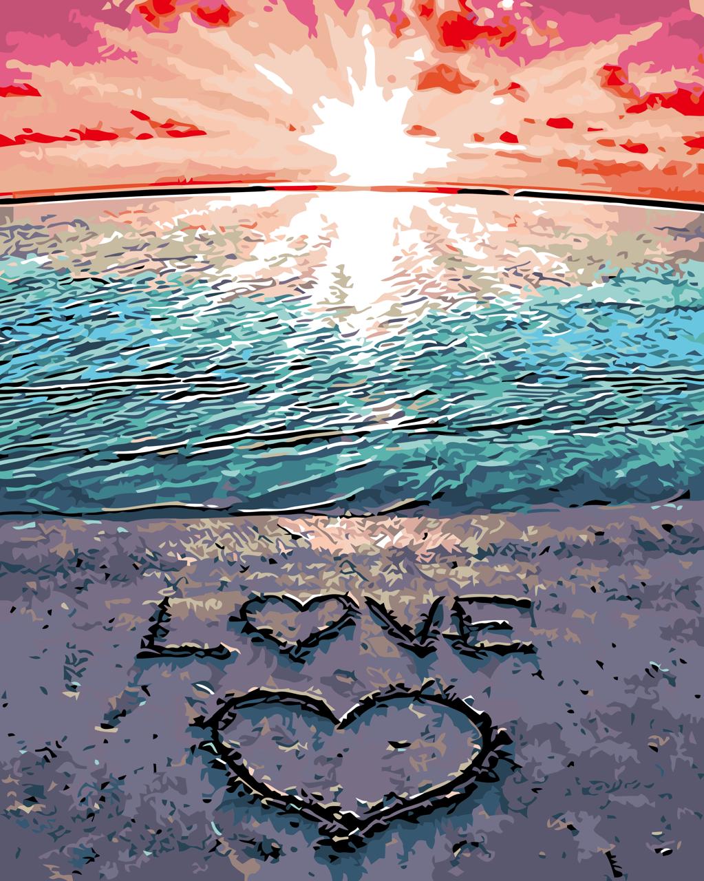 Kit de pintura por números Love en la Arena 40x50cm - diseño playa y mar - My Box Hub