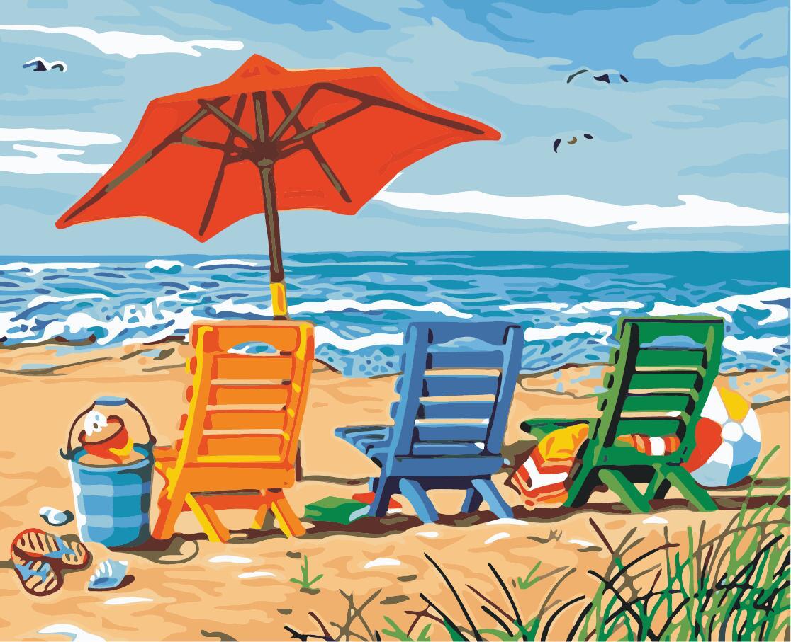 Kit de pintura por números Sillas en la Playa 40x50cm - diseño playa y mar - My Box Hub