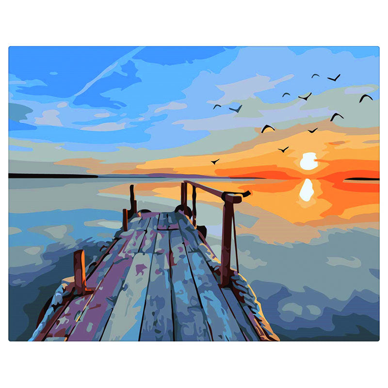 Kit de pintura por números Muelle entre Aves 40x50cm - diseño animales y playa - My Box Hub