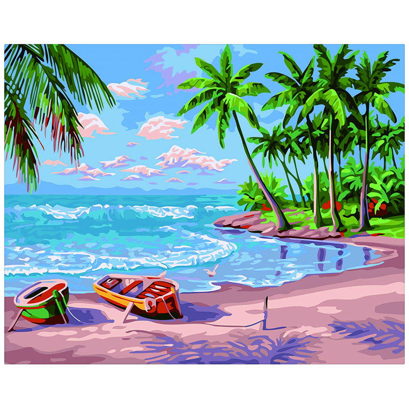 Kit de pintura por números Bahía Tropical 40x50cm - diseño playa y mar - My Box Hub