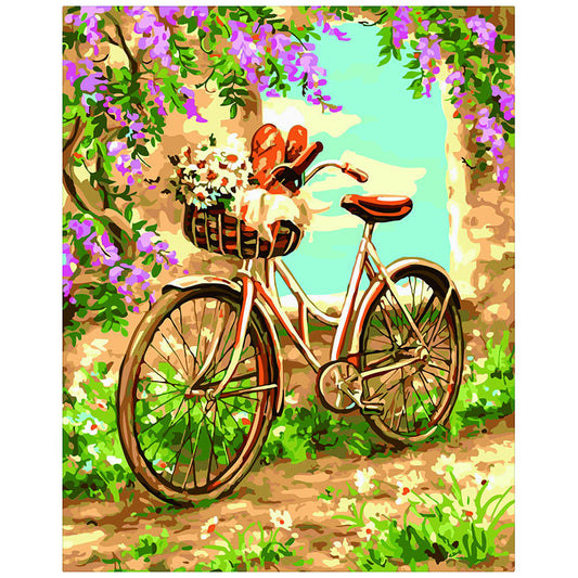 Kit de pintura por números Bicicleta con Flores 40x50cm - diseño flores - My Box Hub