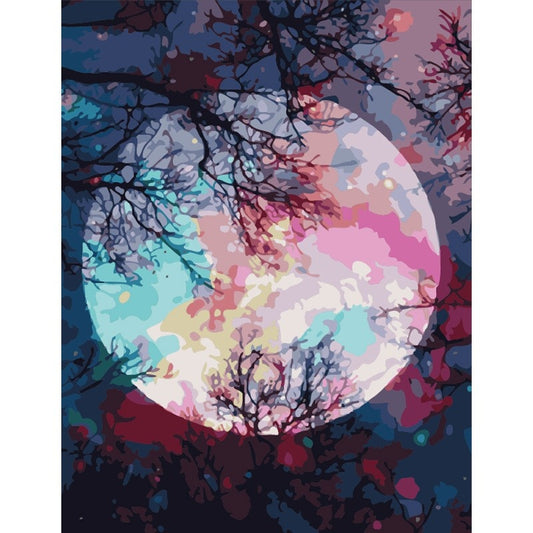 Kit de pintura por números Luna entre Ramas 40x50cm - diseño paisajes y naturaleza - My Box Hub