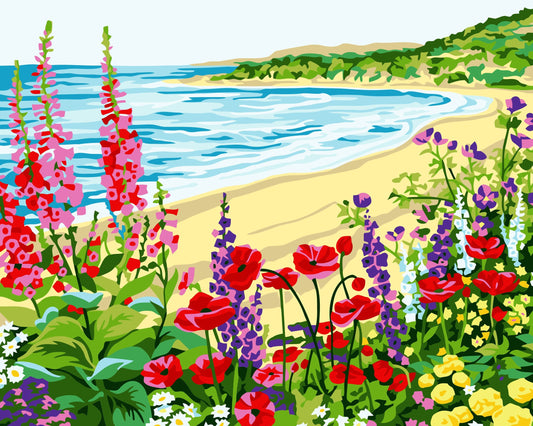 Kit de pintura por números Flores de Costa 40x50cm - diseño flores y playa - My Box Hub
