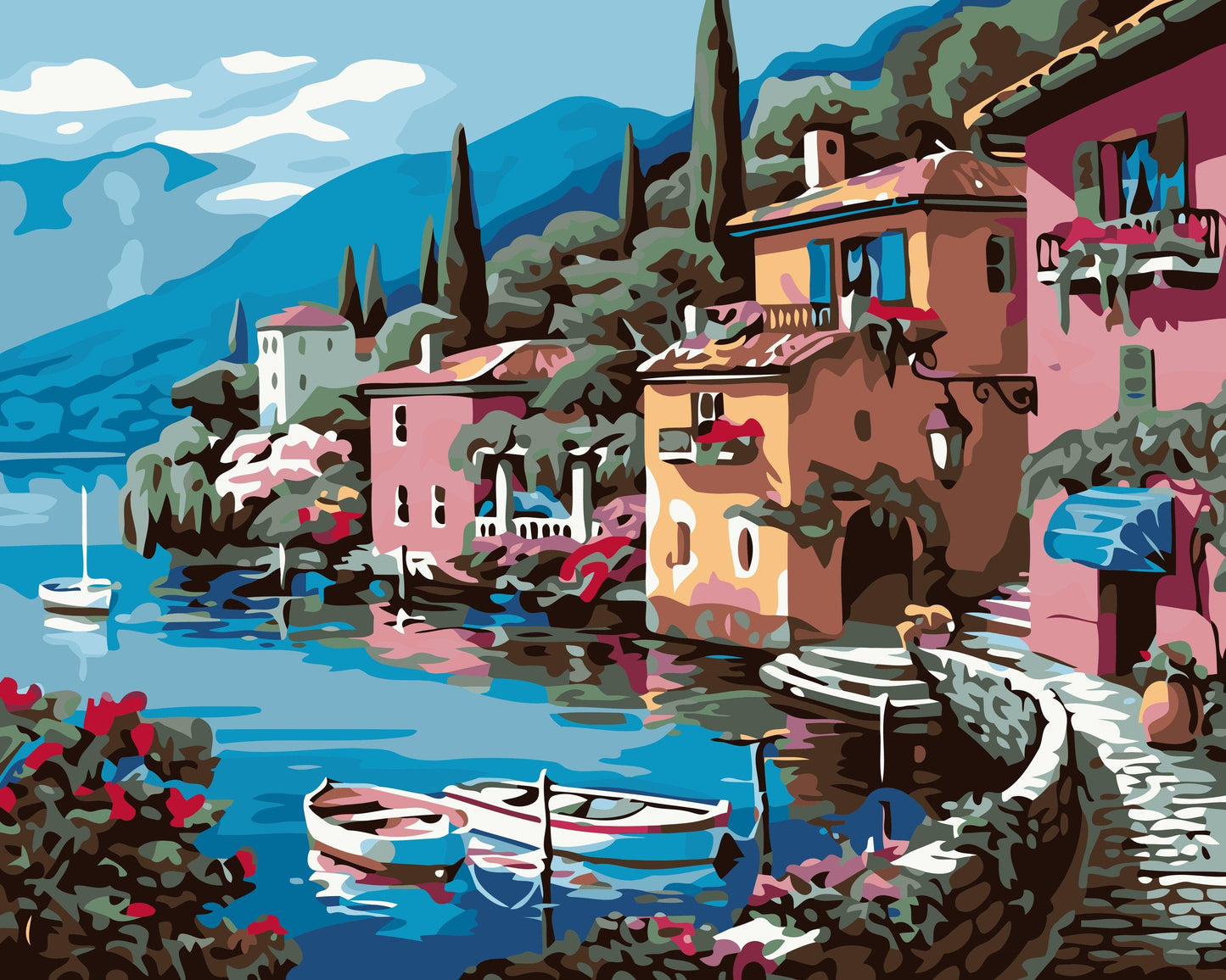 Kit de pintura por números Riviera Italiana 40x50cm - diseño ciudades y playa - My Box Hub