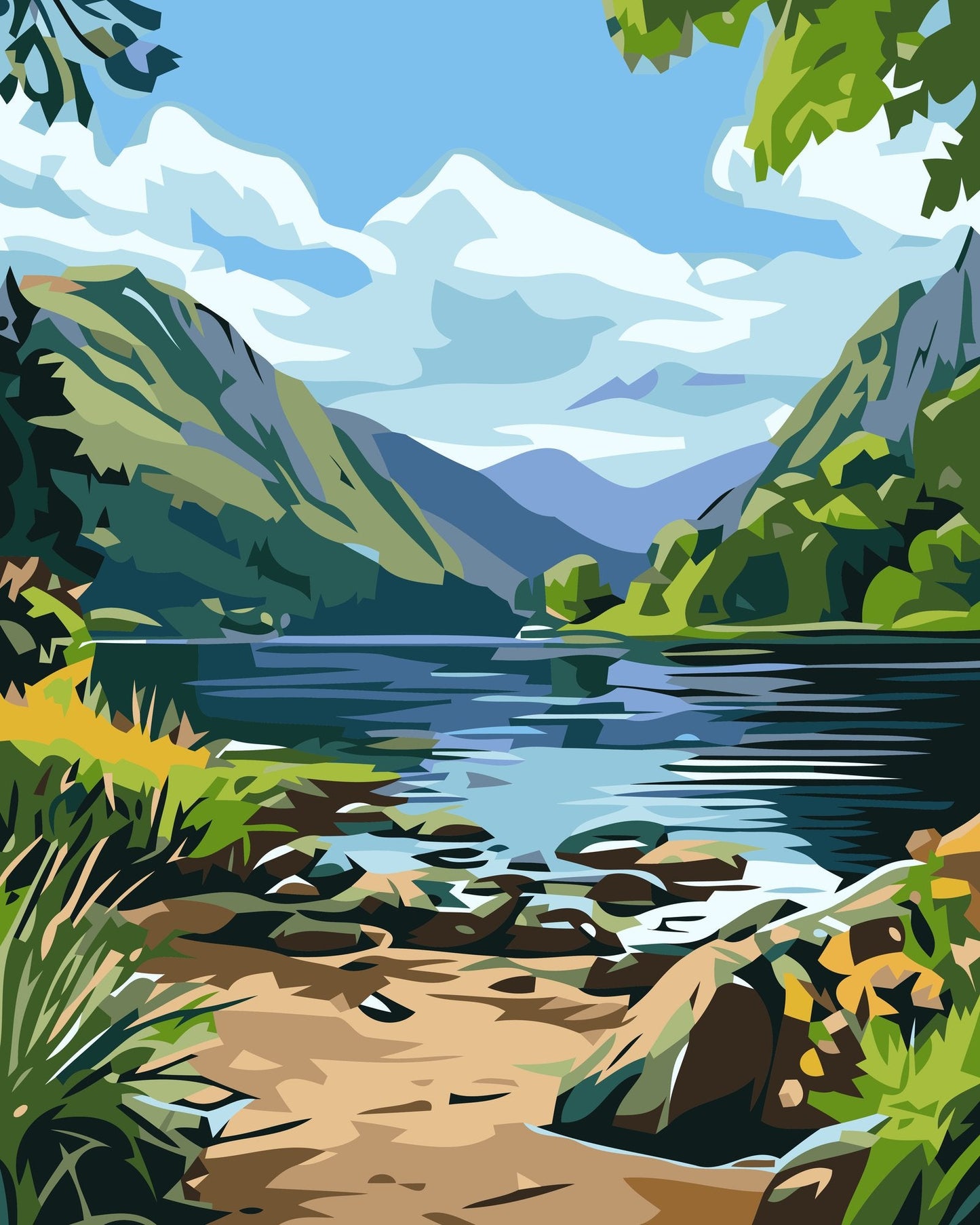 Kit de pintura por números Sendero Verde 40x50cm - diseño paisajes y naturaleza - My Box Hub