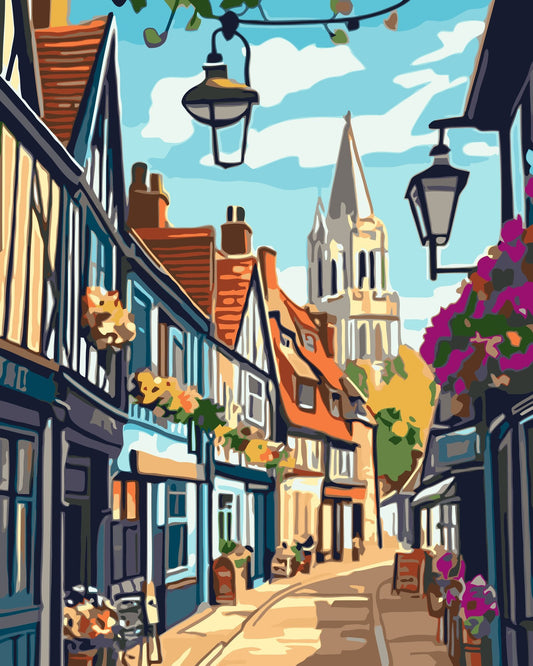 Kit de pintura por números Calle de Pueblo 40x50cm - diseño ciudades y viajes - My Box Hub